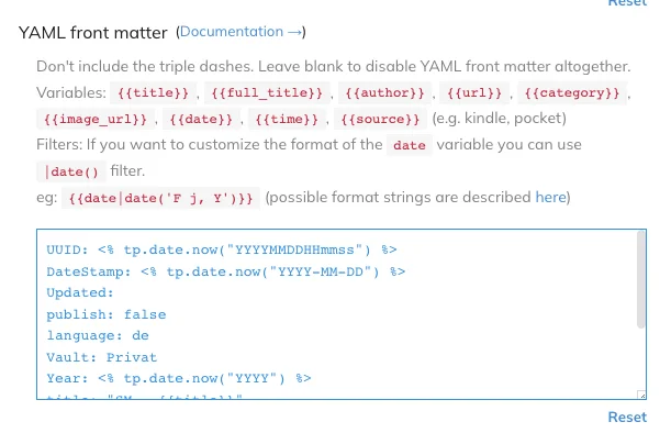 YAML front matter