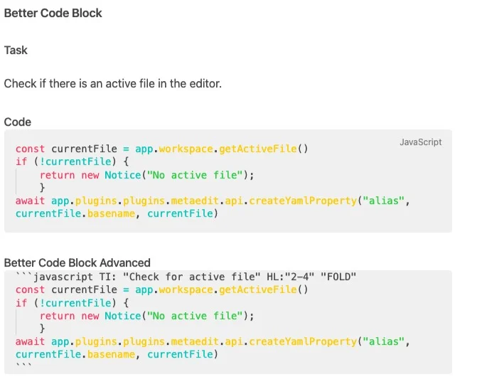 Better Code Block - Edit Ansicht