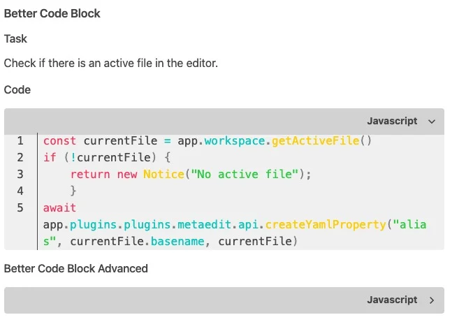Better Code Block - Lese Ansicht