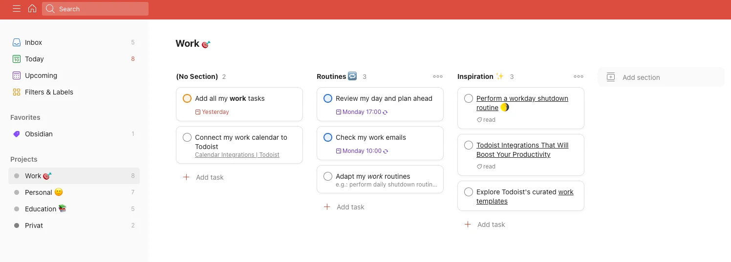 Todoist Kanban Ansicht
